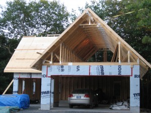 Partridge Bay Garage During Construction Front Framing