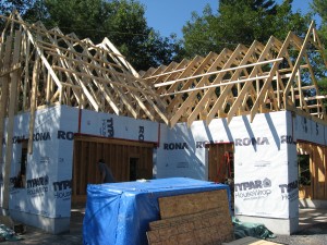 Partridge Bay Garage During Construction Front Left Framing