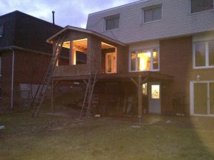 Lively Sunroom Addition Framing Up and Sheathed